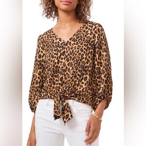 Vince Camuto Tie-Front Leopard-Print Top Sz XL NWOT
